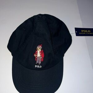Polo Ralph Lauren Polo Bear Winter Holiday Preppy Twill Ball Cap Black NEW